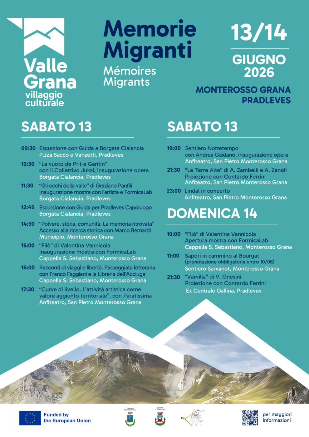 Valle Grana Cultural Village: il 13 e 14 giugno Monterosso Grana e Pradleves si animano tra arte, memoria e comunità